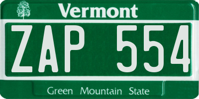 VT license plate ZAP554