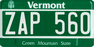 VT license plate ZAP560