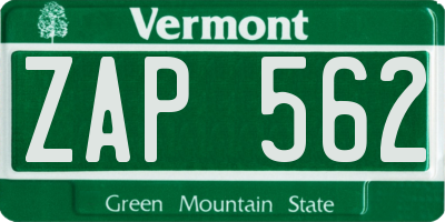 VT license plate ZAP562