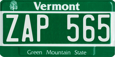 VT license plate ZAP565