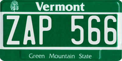 VT license plate ZAP566
