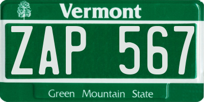 VT license plate ZAP567