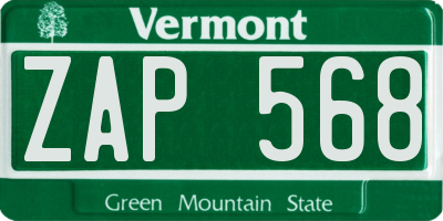 VT license plate ZAP568