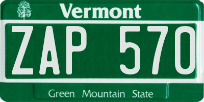 VT license plate ZAP570
