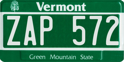 VT license plate ZAP572