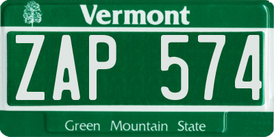 VT license plate ZAP574