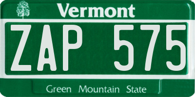 VT license plate ZAP575