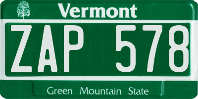 VT license plate ZAP578