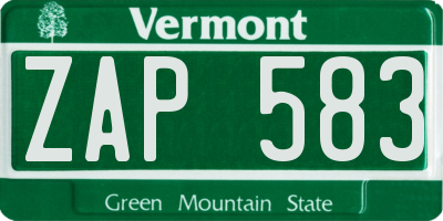 VT license plate ZAP583