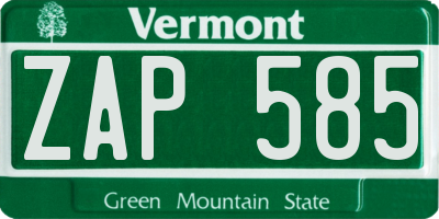 VT license plate ZAP585