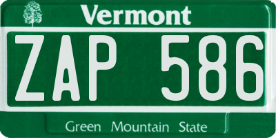 VT license plate ZAP586