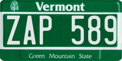 VT license plate ZAP589