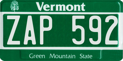 VT license plate ZAP592