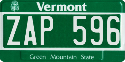 VT license plate ZAP596