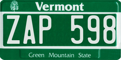 VT license plate ZAP598
