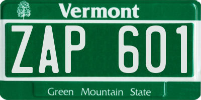 VT license plate ZAP601