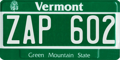 VT license plate ZAP602