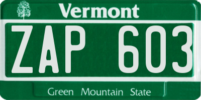 VT license plate ZAP603