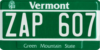 VT license plate ZAP607