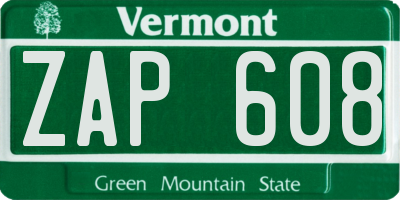 VT license plate ZAP608