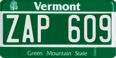 VT license plate ZAP609