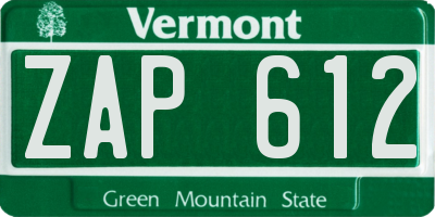 VT license plate ZAP612