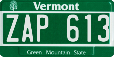 VT license plate ZAP613