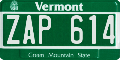 VT license plate ZAP614