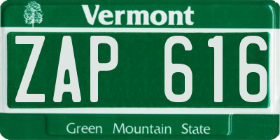 VT license plate ZAP616