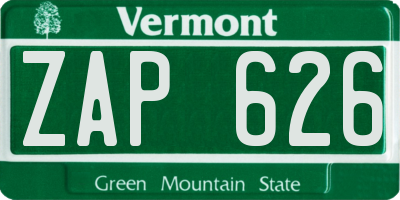 VT license plate ZAP626