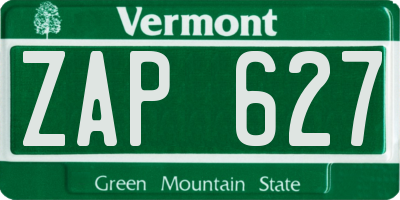 VT license plate ZAP627