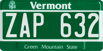 VT license plate ZAP632