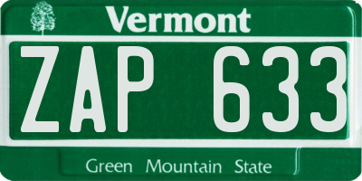VT license plate ZAP633