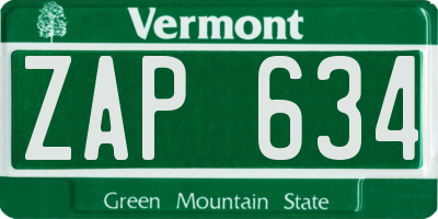 VT license plate ZAP634