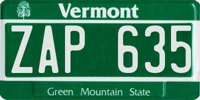 VT license plate ZAP635