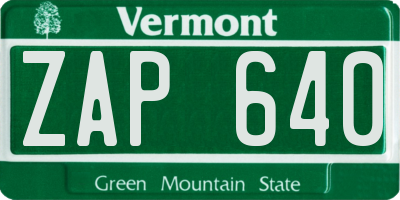 VT license plate ZAP640