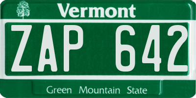 VT license plate ZAP642