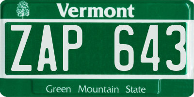 VT license plate ZAP643