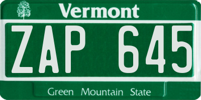 VT license plate ZAP645