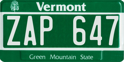 VT license plate ZAP647