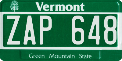 VT license plate ZAP648