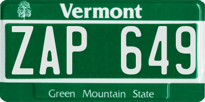 VT license plate ZAP649