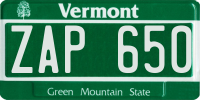 VT license plate ZAP650
