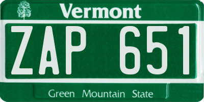 VT license plate ZAP651