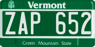 VT license plate ZAP652