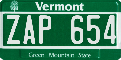 VT license plate ZAP654