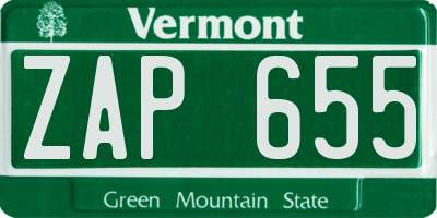 VT license plate ZAP655