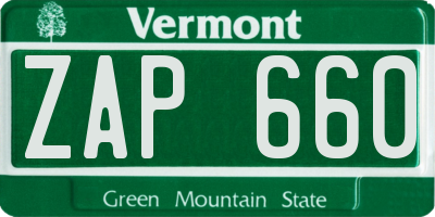 VT license plate ZAP660