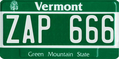 VT license plate ZAP666