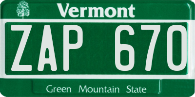 VT license plate ZAP670